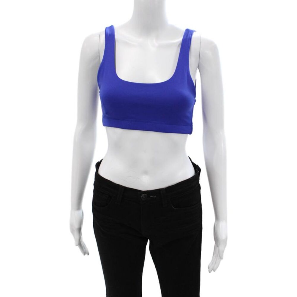 We Wore What Womens Scoop Neck Stretch Knit Sports Bra Blue Size Extra Small